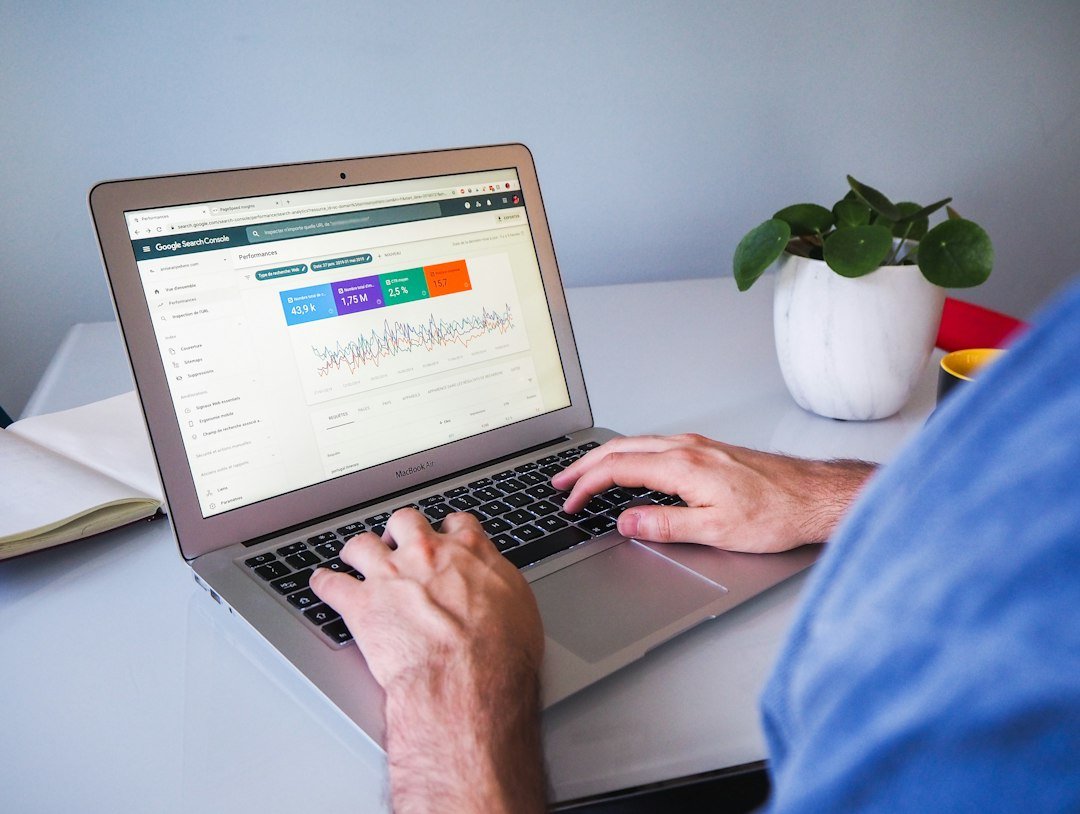 Google Search Console data on a laptop for SEO analysis